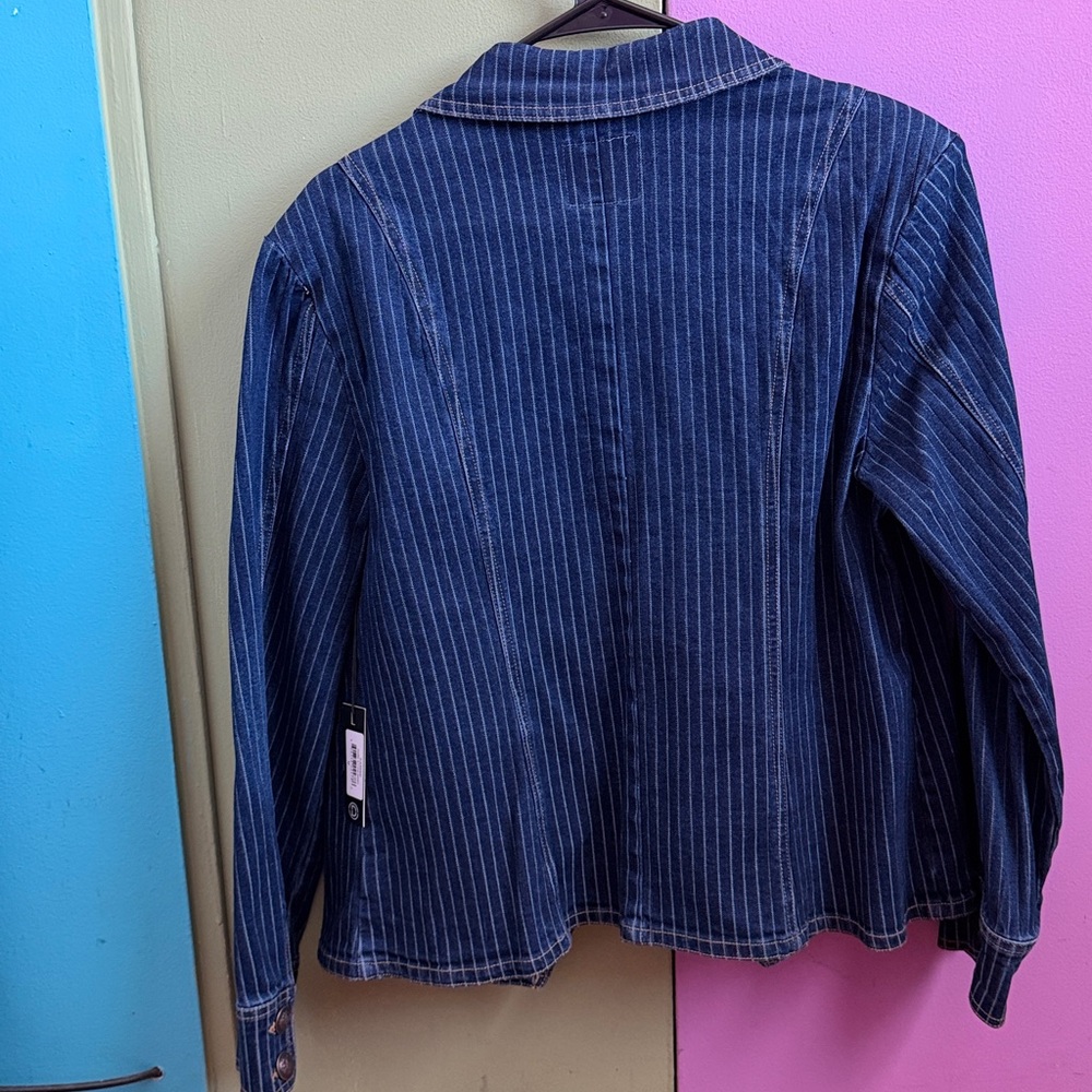 Denim Blue Pinstripe Jacket by Dictionary - Picture 2 of 8